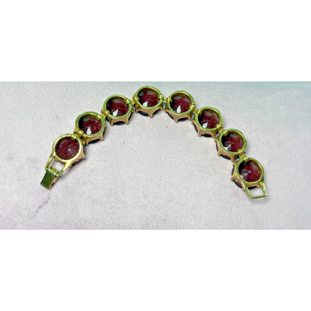 Vintage 7.5" Purple Amethyst Glass Intaglio Cameo Link Bracelet Gold Tone BOLD - Picture 3 of 8